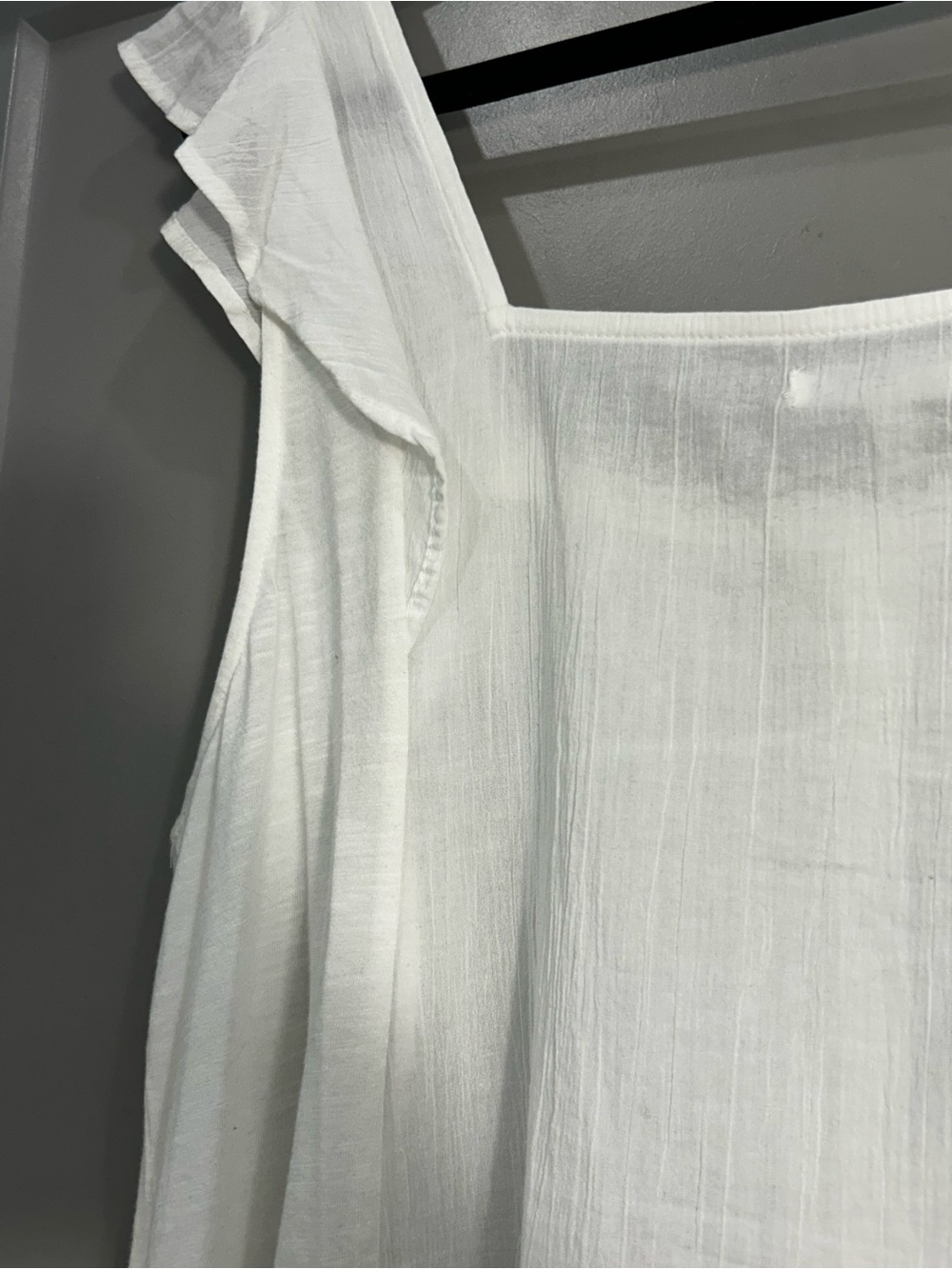 Maurices | Ruffle-Trim Button Front Sleeveless Top | Women’s | White | 1X - Picture 9 of 11